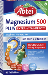 Abtei Magnesium 500 Plus 42 Tabletten (61 g), Abtei Таблетки магния 500 мг с восемью витаминами группы B для мышц и нервной системы, 42 таблетки (61 г)