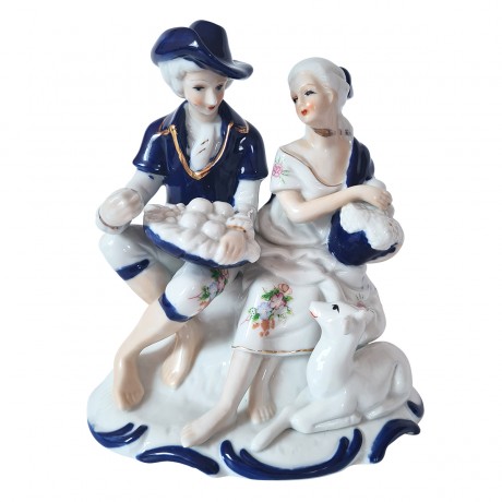 Handgemalt Фарфоровая позолоченная статуэтка "Дама и кавалер", 18см, Германия, 1950-60гг.