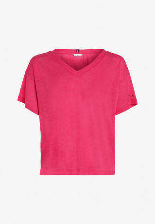 Tommy Hilfiger V NECK RELAXED FIT  Basic T-shirt bright cerise pink V NECK RELAXED FIT Базовая футболка ярко-вишнево-розовый