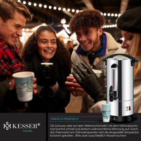 KESSER KESSER Heisswasserspender, Gluhweinkessel 10L Edelstahl Inkl. 10x Becher Gluhweinkocher kupfer Диспенсер для горячей воды KESSER, чайник для глинтвейна, 10 л, нержавеющая сталь, включая 10 чашек для глинтвейна
