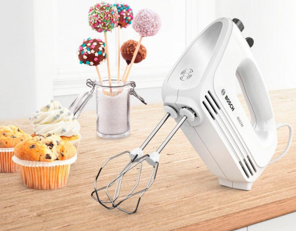 BOSCH BOSCH Handmixer CleverMixx MFQ24200, 400 W, inkl. Edelstahl-Tubobesen, Edelstahl-Knethaken, leicht und ergonomisch  Ручной миксер BOSCH CleverMixx MFQ24200, 400 Вт, включая венчик из нержавеющей стали, крюк для теста из нержавеющей стали, легкий и э