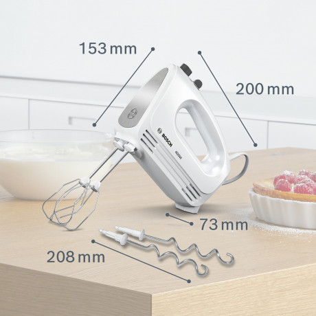 BOSCH BOSCH Handmixer CleverMixx MFQ24200, 400 W, inkl. Edelstahl-Tubobesen, Edelstahl-Knethaken, leicht und ergonomisch  Ручной миксер BOSCH CleverMixx MFQ24200, 400 Вт, включая венчик из нержавеющей стали, крюк для теста из нержавеющей стали, легкий и э