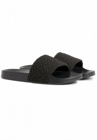 Tommy Hilfiger ELEVATED QUILTED MONOGRAM  Pool slides black ВЫСОКАЯ СТЕГАНАЯ МОНОГРАММА Шлепанцы для бассейна черный