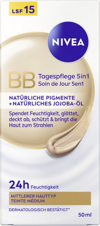 NIVEA BB Tagespflege 5in1 Mittlerer Hauttyp, 50 ml, Нивеа BB крем для лица 5 в 1, для среднего тона кожи, выравнивание и увлажнение, 50 мл
