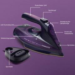 Sintech Sintech Dampfbugeleisen Kabelloses Dampfbugeleisen Keramik-Bugelsohle variabler Dampffunktion, Leistungsstarke Leistung von 2400 W  Паровой утюг Sintech, беспроводной паровой утюг, керамическая подошва, регулируемая функция подачи пара, мощность 2