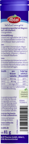 Abtei Magnesium 400 Plus Brausetabletten 15 Brausetabletten (81 g), Abtei Шипучие таблетки магния 400 мг с витаминами C и E для мышц и нервной системы, лимонный вкус, 15 шипучих таблеток (81 г)