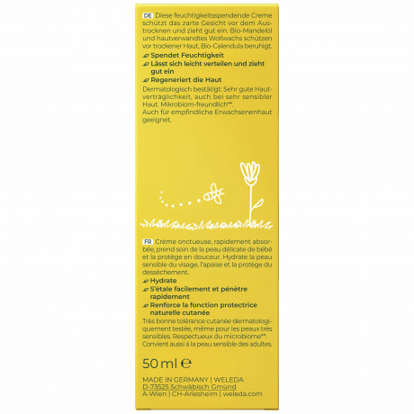 WELEDA baby CALENDULA Gesichtscreme, 50 ml, Детский крем для лица с календулой и миндальным маслом для чувствительной кожи, 50 мл