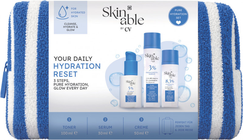 Skinable Your Daily Hydration Reset Geschenkpackung 1 Stk., Набор увлажняющего ухода Your Daily Hydration Reset: тоник 100 мл, сыворотка 30 мл и крем 50 мл