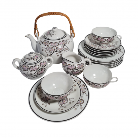 Сервиз чайный винтажный с традиционным японским декором "Сакура", фарфор, Япония, 1970-80гг.