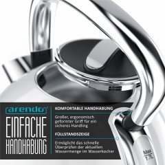 Arendo Arendo Wasserkocher, 1,7 l, 2200 W, Edelstahl, Retro Style Vintage, Uberhitzungs  Trockenkochschutz, weiss  Чайник Arendo, 1,7 л, 2200 Вт, нержавеющая сталь, винтажный стиль ретро, ??защита от перегрева и сухого кипения, белый