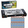 ZMC ZMC Gaskocher Doppel Kartuschenkocher Gaskocher 2 Flammig + 16x Gaskartuschen 227g, (MSF-1a automatische Piezo-Zundung (elektrisch) Herd Butangas), Outdoor Gas Campingkocher 2Fach Gasherd Ofen Butan Kochfeld Gas Kocher  Газовая плита ZMC с двойным кар