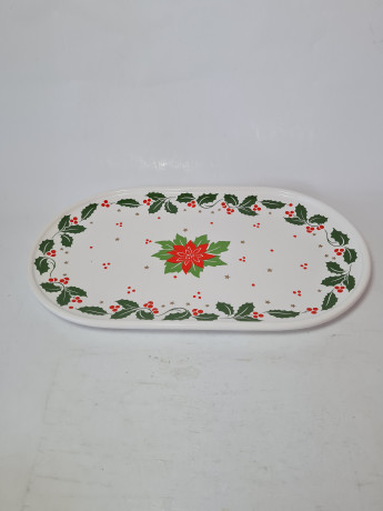 Блюдо винтажное прямоугольное Waechtersbach Spain, белый фарфор с красно-зеленым растительным узором, 34,5 x 20 x 2,5 см, Испания, 1960-70гг.