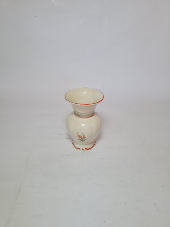 Ваза винтажная Thuringen, светло-желтый фарфор с цветочным декором и желтым ободком, 11 x 7 см/4 см, Германия, 1960-70гг.