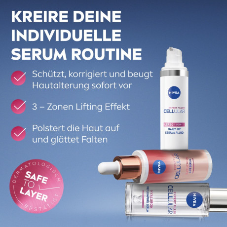 NIVEA Cellular Expert Filler Aufpolsterndes Hyaluron-Serum, 30 ml, Нивеа Сыворотка для лица, 20% гиалурон и алоэ вера, заполнение морщин, 30 мл