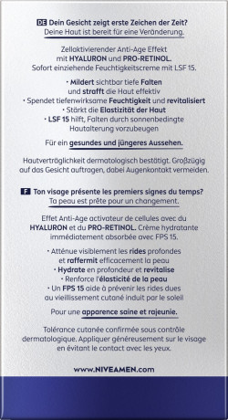 NIVEA MEN Anti-Age Hyaluron Feuchtigkeitspflege LSF 15, 50 ml, Нивеа Мужской крем для лица anti-age, SPF 15, гиалурон и Luminous630, против морщин и пигментации, 50 мл