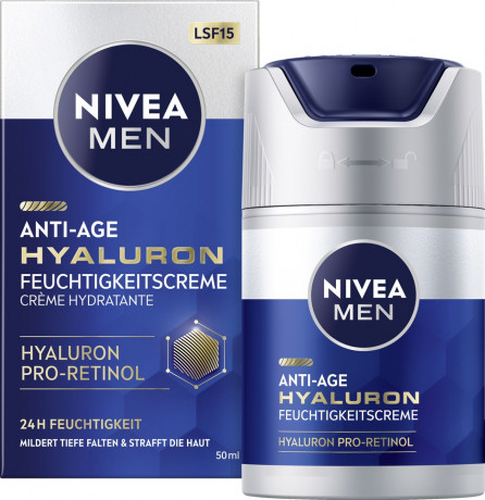 NIVEA MEN Anti-Age Hyaluron Feuchtigkeitspflege LSF 15, 50 ml, Нивеа Мужской крем для лица anti-age, SPF 15, гиалурон и Luminous630, против морщин и пигментации, 50 мл