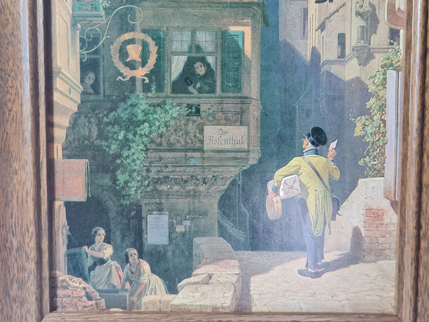Картина винтажная "Почтальон" Spitzweg, деревянная рама, 24 x 37 см, Германия, 1960-70гг.