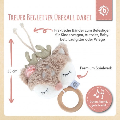 bieco Baby Spieluhr Plusch Tier Reh 30cm Einschlafhilfe Musik Spielzeug Schlaf Melodie Mobiles Детская музыкальная шкатулка