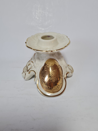 Подсвечник винтажный Gerold & Co.Tettau с золотистым декором, фарфор, 7 x 12 см, Германия, 1960-70гг.