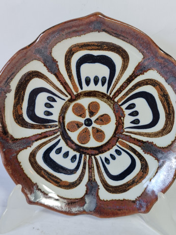 Тарелка винтажная El Palomar, Guadalajara, черно-коричневая керамика, 21 x 3 см, Мексика, 1960-70гг.