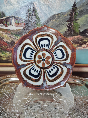 Тарелка винтажная El Palomar, Guadalajara, черно-коричневая керамика, 21 x 3 см, Мексика, 1960-70гг.