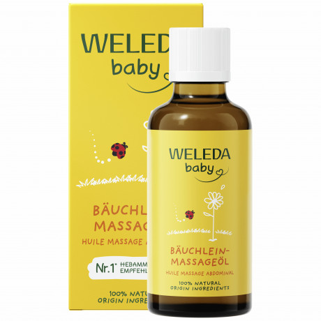 WELEDA BABY Baeuchlein-Massageoel, 50 ml, Детское масло для массажа животика с миндальным маслом, майораном, ромашкой и кардамоном, 50 мл