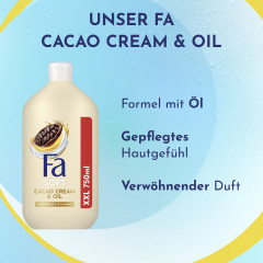 Fa Cacao Cream &amp; Oil Duschgel 750 ml, Крем-гель для душа FA Cacao Cream &amp; Oil с маслами и ароматом какао, 750 мл