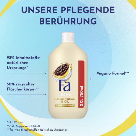 Fa Cacao Cream & Oil Duschgel 750 ml, Крем-гель для душа FA Cacao Cream & Oil с маслами и ароматом какао, 750 мл