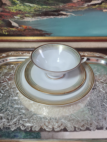 Чайное трио винтажное Weiss Wasser с золотистым декором, фарфор, Германия, 1960-70гг.