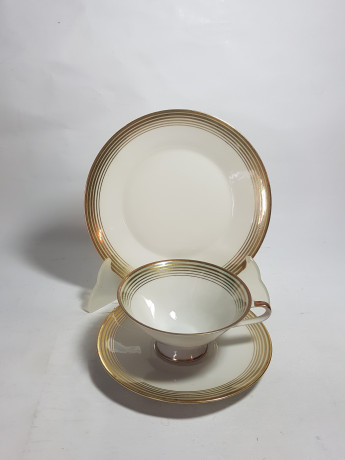 Чайное трио винтажное Weiss Wasser с золотистым декором, фарфор, Германия, 1960-70гг.