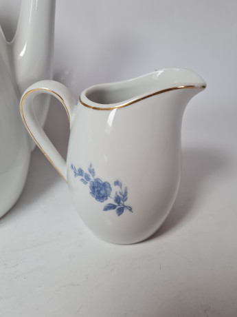 King Fine Porcelan Фарфоровый набор для чая "Синие цветы": Чайник, сахарница, молочник, Германия, 1960-70гг.