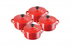 Le Creuset LE CREUSET Mini 4er-Set Metallics Kirschrot COCOTTE rot LE CREUSET Мини-набор из 4 предметов металлик Cherry Red COCOTTE