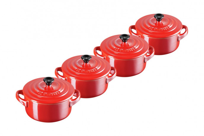 Le Creuset LE CREUSET Mini 4er-Set Metallics Kirschrot COCOTTE rot LE CREUSET Мини-набор из 4 предметов металлик Cherry Red COCOTTE