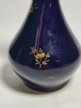 Ваза винтажная Lindner / Echt Kobalt, ручная роспись, темно-синяя с золотым декором, фарфор, 16 см, Германия, 1960-70гг.