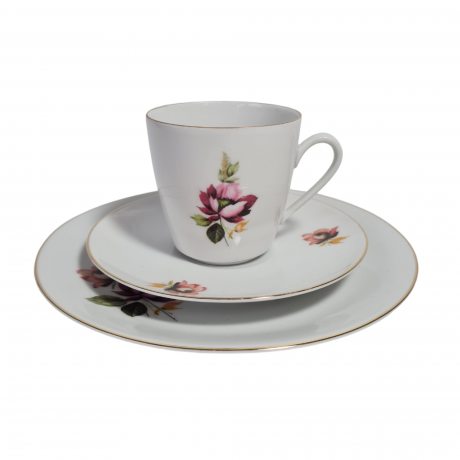 Кофейное трио винтажное GKC Bavaria / 74 er с сиреневым цветком, фарфор, Германия, 1960-70гг.