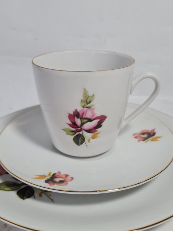 Кофейное трио винтажное GKC Bavaria / 74 er с сиреневым цветком, фарфор, Германия, 1960-70гг.