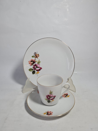 Кофейное трио винтажное GKC Bavaria / 74 er с сиреневым цветком, фарфор, Германия, 1960-70гг.