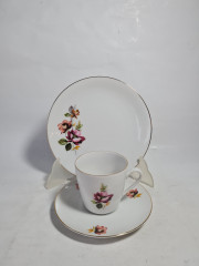 Кофейное трио винтажное GKC Bavaria / 74 er с сиреневым цветком, фарфор, Германия, 1960-70гг.