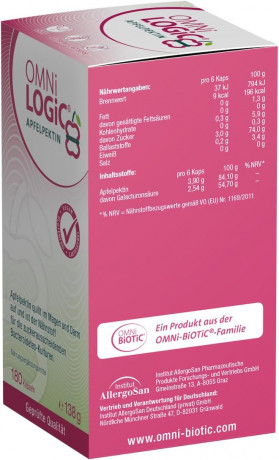 OMNi-LOGiC Apfelpektin 180st, Яблочный пектин в капсулах, пребиотик для кишечника, микрофлоры, пищеварения и контроля веса, 180 капсул