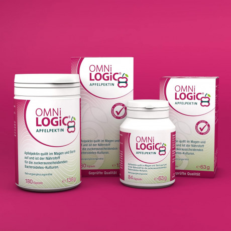OMNi-LOGiC Apfelpektin 180st, Яблочный пектин в капсулах, пребиотик для кишечника, микрофлоры, пищеварения и контроля веса, 180 капсул