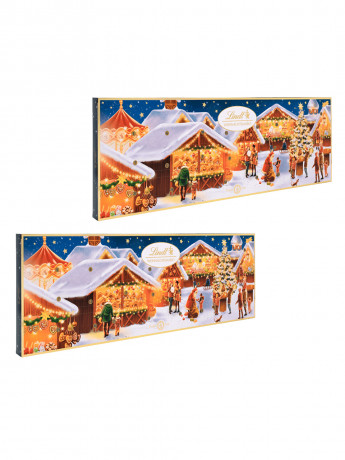 Lindt 2025 Adventskalender 250g, Адвент-календарь большой "Рождественская ярмарка", 24 сладких сюрприза, 75см х 25см, 500 г, 2 штуки