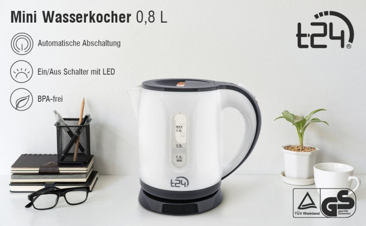 T24 T24 Reise-Wasserkocher Wasserkocher klein 0,8L, 1100W, TUV/GS, Grau, 1100 W  Дорожный чайник T24 маленький 0,8л, 1100Вт, TUV/GS, серый, 1100Вт