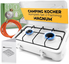 Magnum Wave Magnum Wave Gaskocher 2-flammig inkl. Gasschlauch Robuster Campingkocher, Camping Gasgrill fur Indoor und Outdoor Tischgrill  Газовая плита Magnum Wave 2 пламени, включая газовый шланг Прочная походная печь, походный газовый гриль для настольн