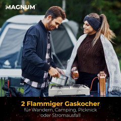 Magnum Wave Magnum Wave Gaskocher 2-flammig inkl. Gasschlauch Robuster Campingkocher, Camping Gasgrill fur Indoor und Outdoor Tischgrill  Газовая плита Magnum Wave 2 пламени, включая газовый шланг Прочная походная печь, походный газовый гриль для настольн