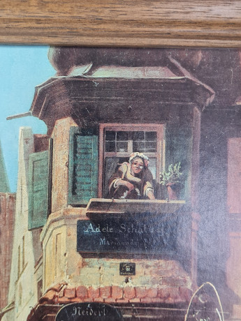 Картина винтажная "Жених" Spitzweg, деревянная рама, 24 x 37 см, Германия, 1960-70гг.