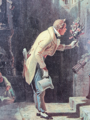 Картина винтажная "Жених" Spitzweg, деревянная рама, 24 x 37 см, Германия, 1960-70гг.