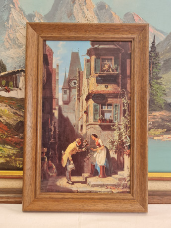 Картина винтажная "Жених" Spitzweg, деревянная рама, 24 x 37 см, Германия, 1960-70гг.