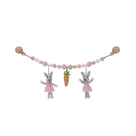 SindiBaba® Kinderwagenkette Hase BOBBY gehakelt mit Rasseln Коляска-цепочка зайка BOBBY связана крючком с погремушками