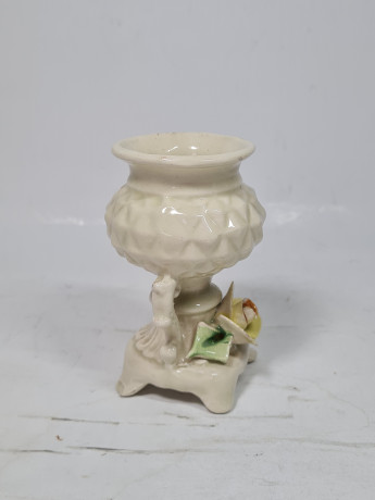 Подсвечник винтажный Bassano с желтой розой и двумя ручками, объемный декор, фарфор, 9 см, Италия, 1960-70гг.