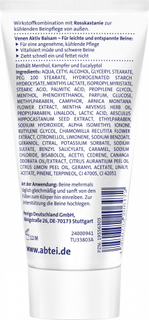 Abtei Venen Aktiv Balsam 100 ml, Abtei Охлаждающий бальзам с конским каштаном для уставших и тяжёлых ног, 100 мл